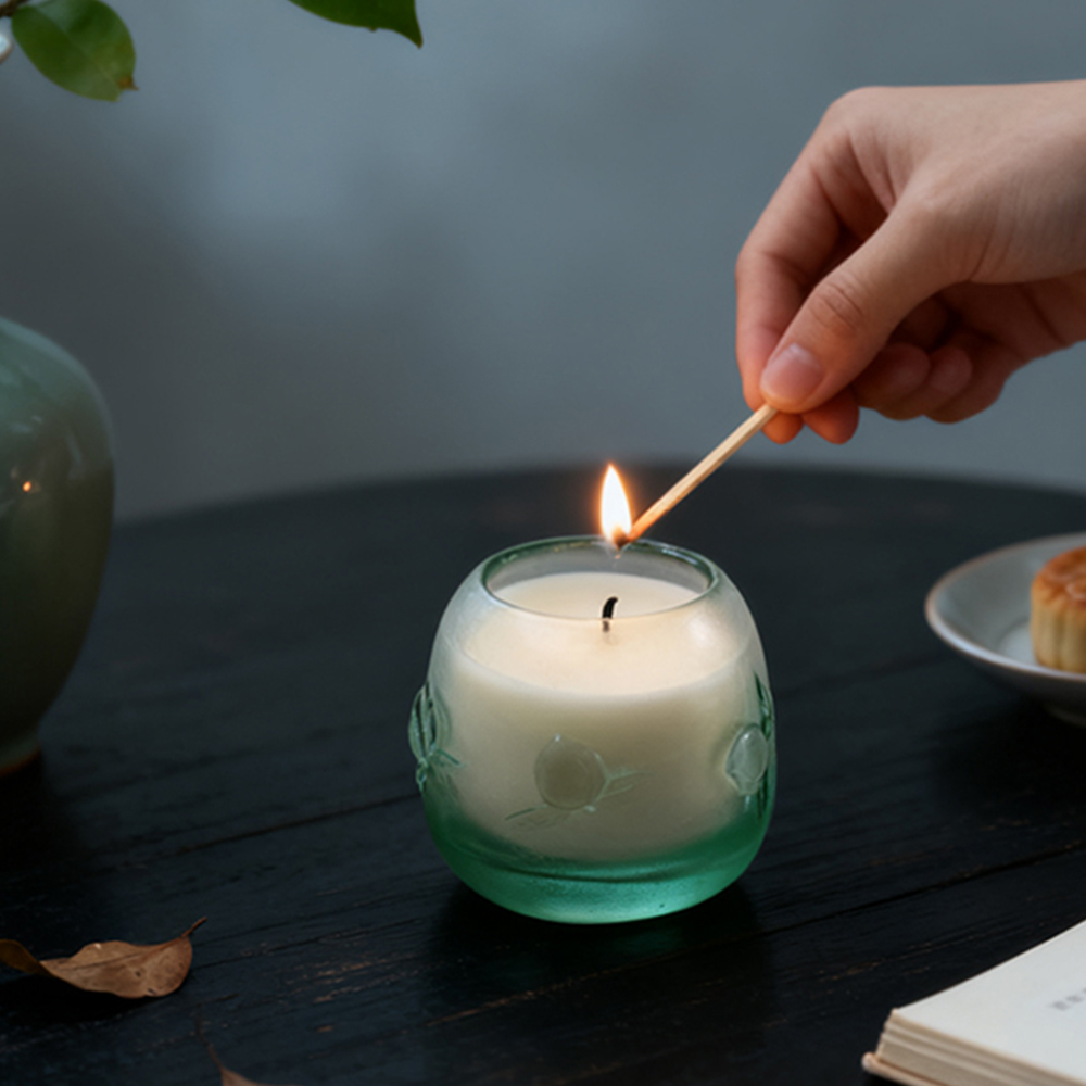 Bougeoir en verre de cristal avec motif de pêche chinois traditionnel – Support de lampe d'ambiance pour décoration d'intérieur 【Fleurs de pêcher en pleine floraison】