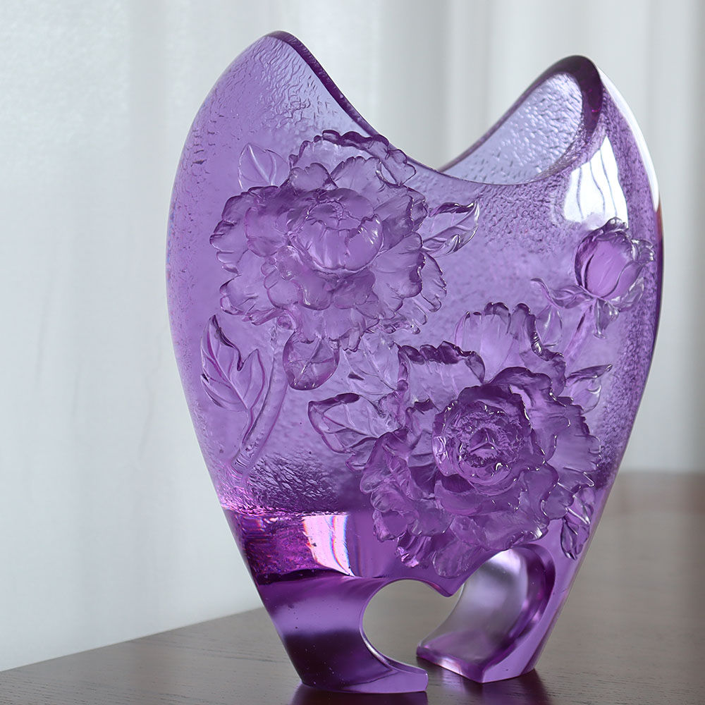 Vase en verre de cristal pour arrangements floraux de salon – Vase artistique en verre de cristal pour la décoration de la maison et les ornements de table à manger – « Prospérité fleurie »