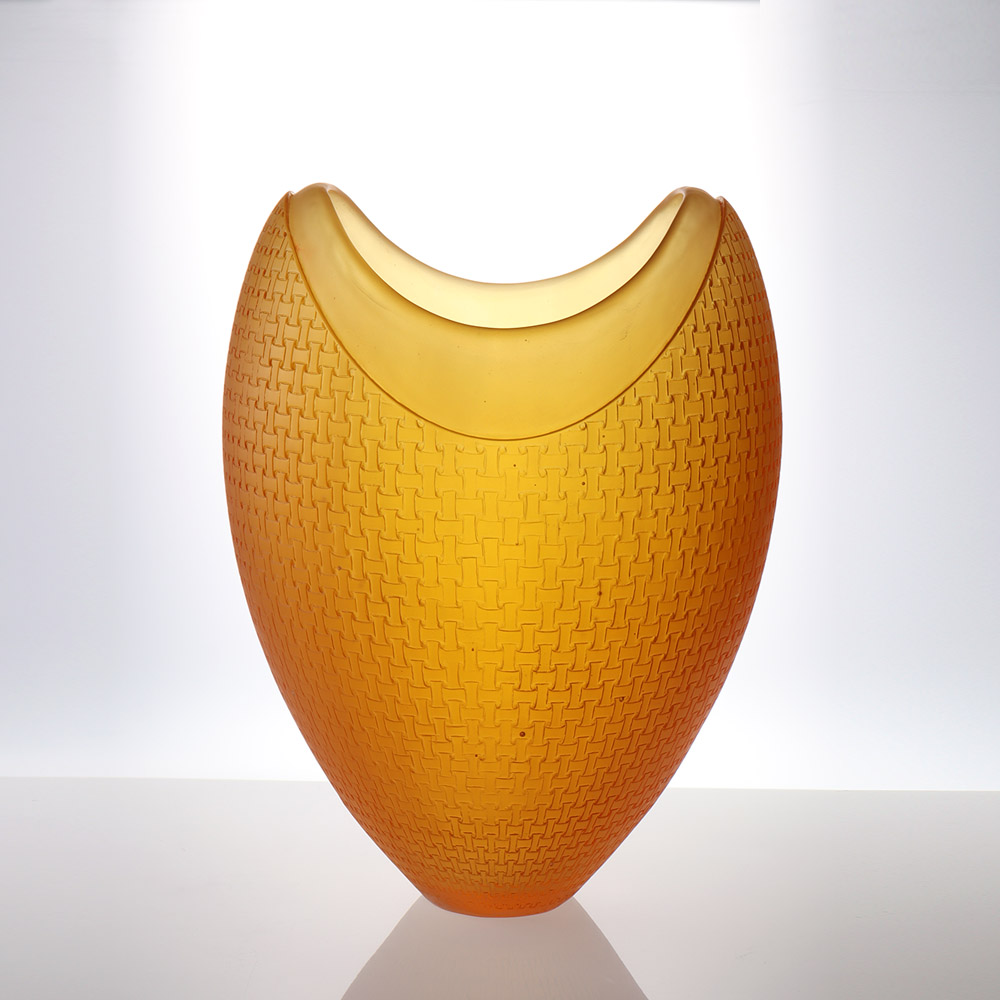 Vase en verre cristal pour les arrangements floraux du salon ; Vase artistique en verre cristal; Décoration d'intérieur ; Centre de table ; « Vase à motifs en bambou »