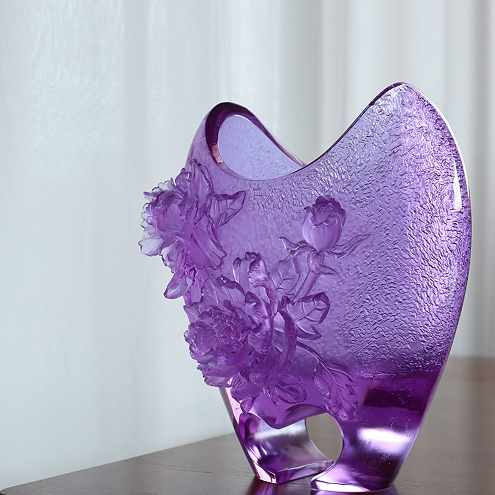 Vase en verre de cristal pour arrangements floraux de salon – Vase artistique en verre de cristal pour la décoration de la maison et les ornements de table à manger – « Prospérité fleurie »