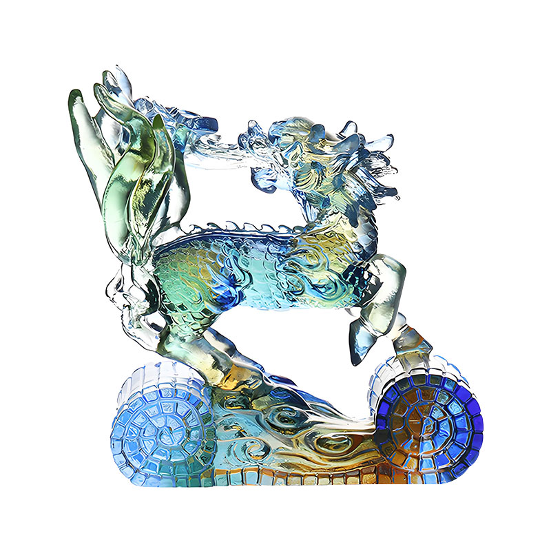 Sagesse Kirin Blue Amber vert Ornement de cristal en verre de verre