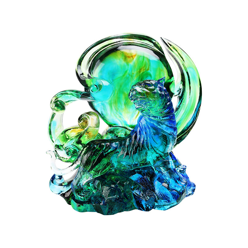 Ornements de tigre de verre en verre en cristal bleu-vert
