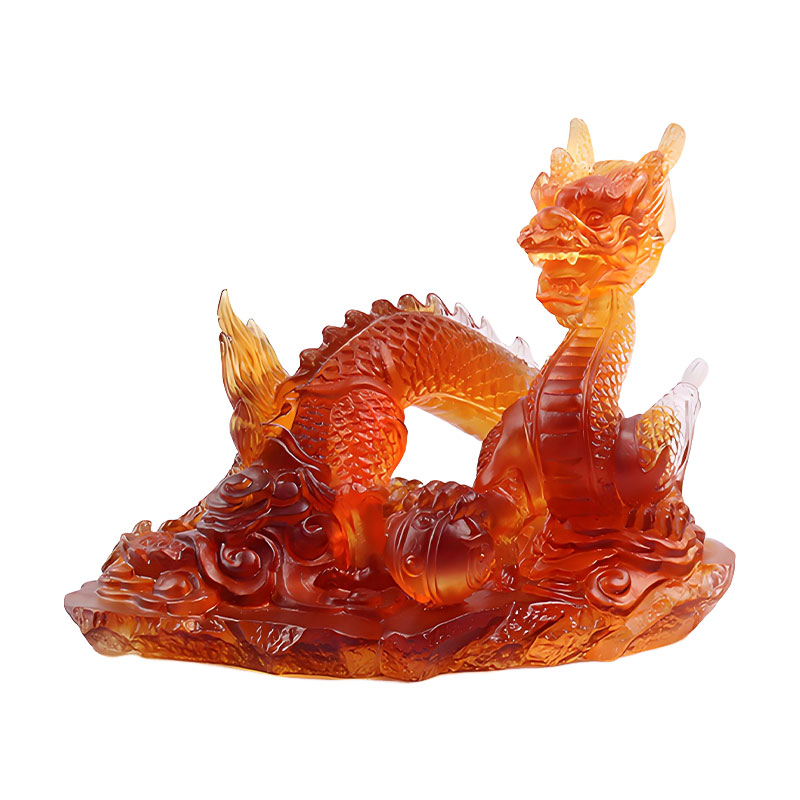 Fortune prospère - Light Amber Liuli Crystal Dragon Ornement