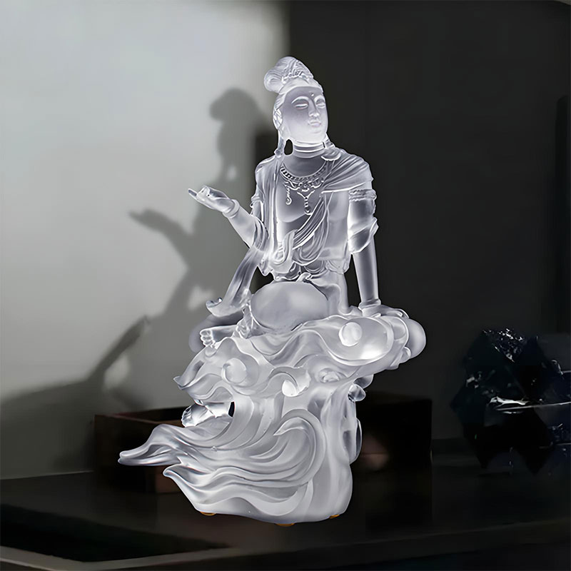 Sculpture en verre transparent du Bodhisattva Avalokiteśvara