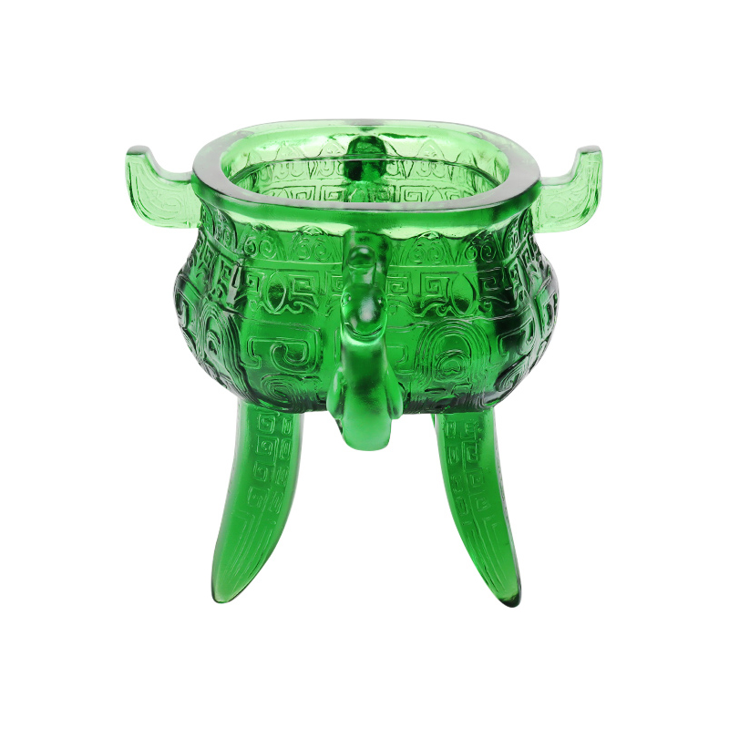Tripode en verre cristallin vert émeraude avec poignées en forme d'oreille