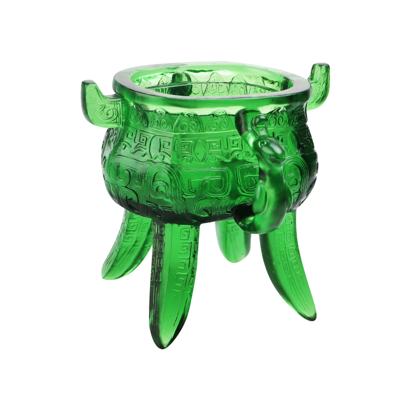Tripode en verre cristallin vert émeraude avec poignées en forme d'oreille