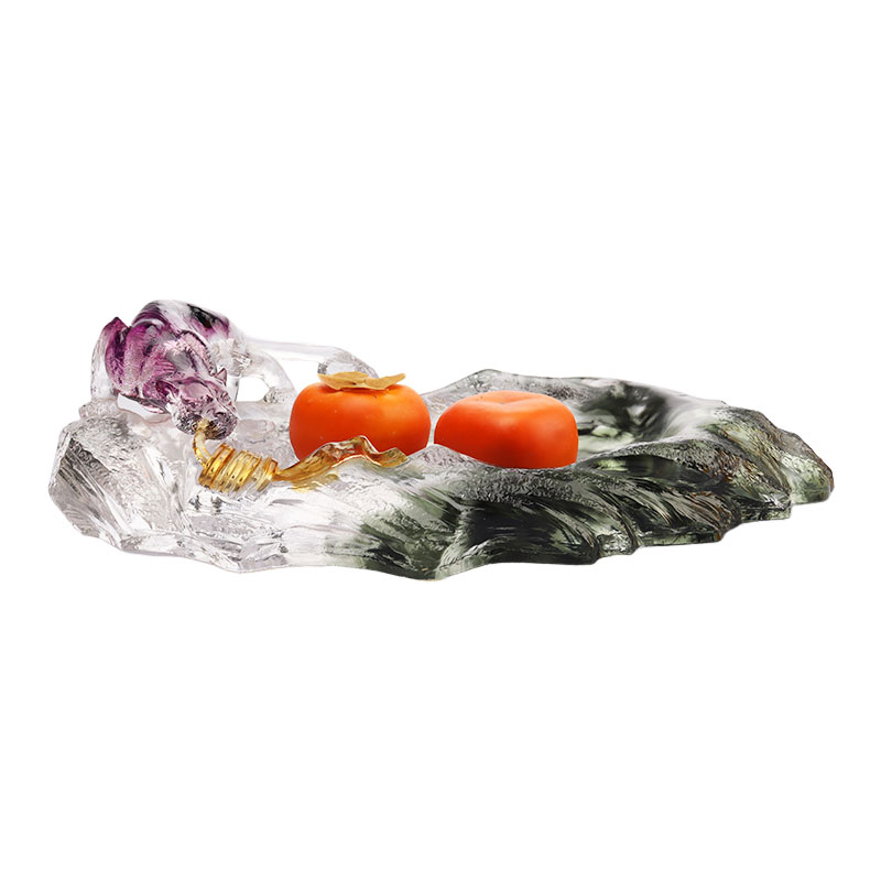 Plateau en verre ovale décoratif d’art pour fruits