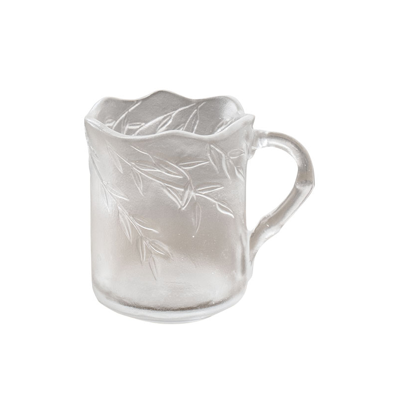 Tasses en verre en relief à feuilles de bambou avec poignées