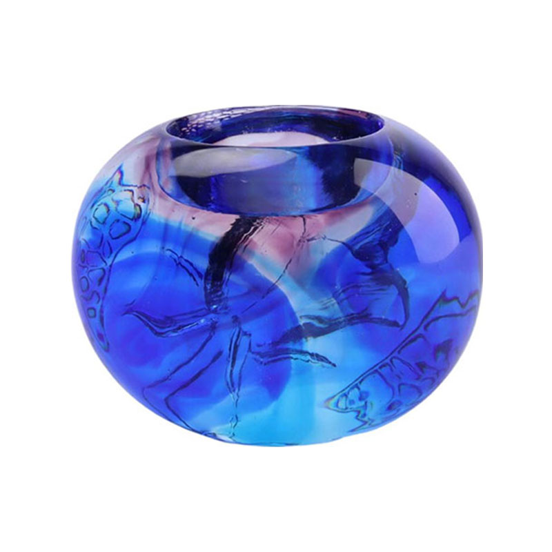 Bougeotte de glaçure de couleur bleue en cristal sculpté