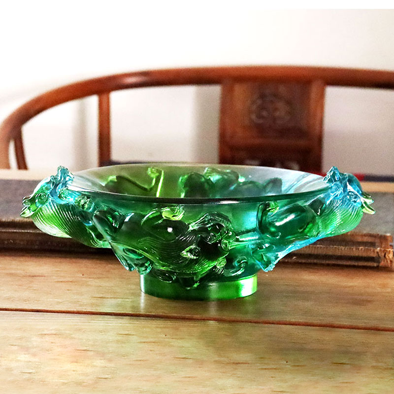 Assiette de fruits en verre vert transparent
