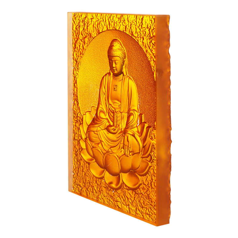 Brique en Verre Cristal Doré du Bouddha de la Médecine Orientale