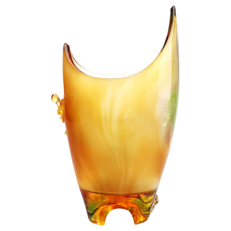 Vase en Verre Ambre Gravé au Design de Fleur de Prunier pour la Décoration Intérieure