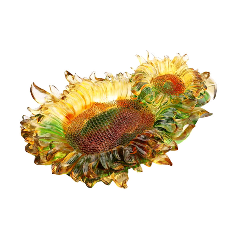 Plateau de fruits en verre de glaçure colorée de forme de tournesol