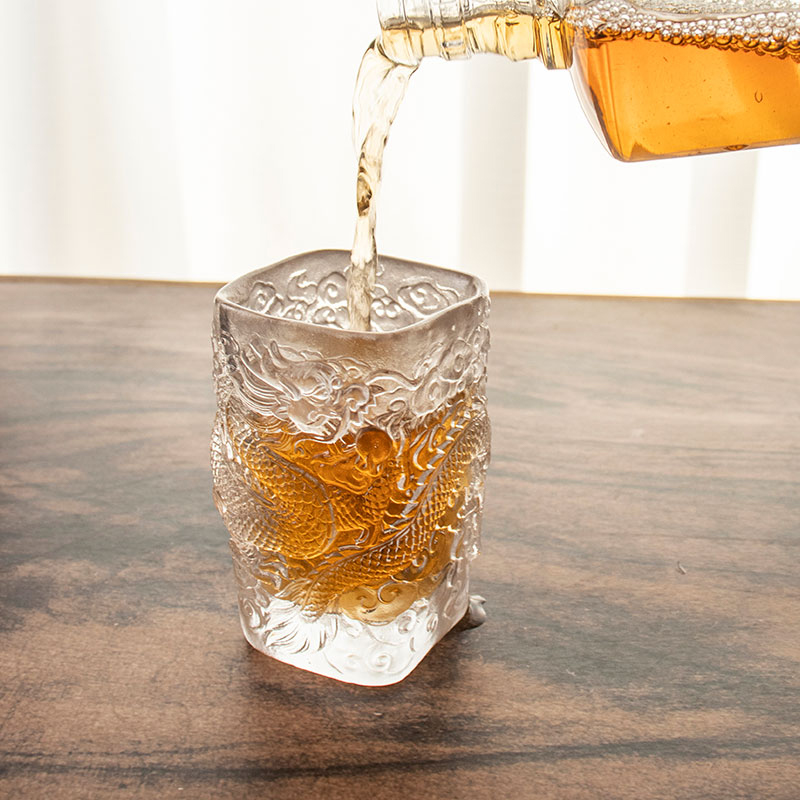 Vasque en Verre à Relief de Dragon Antique pour Vin ou Thé