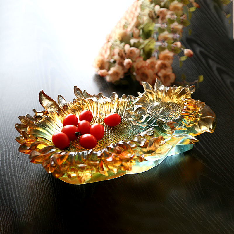 Plateau de fruits en verre de glaçure colorée de forme de tournesol