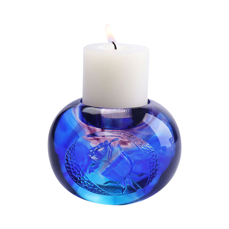 Bougeotte de glaçure de couleur bleue en cristal sculpté