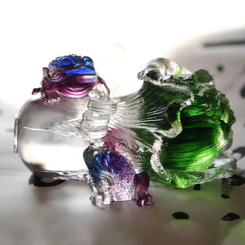 Ornements de sculpture de crapaud doré en verre en cristal