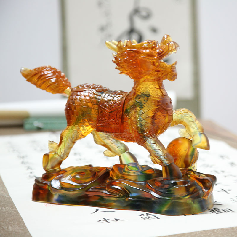 Ornements de figurines de Kirin en verre cristal