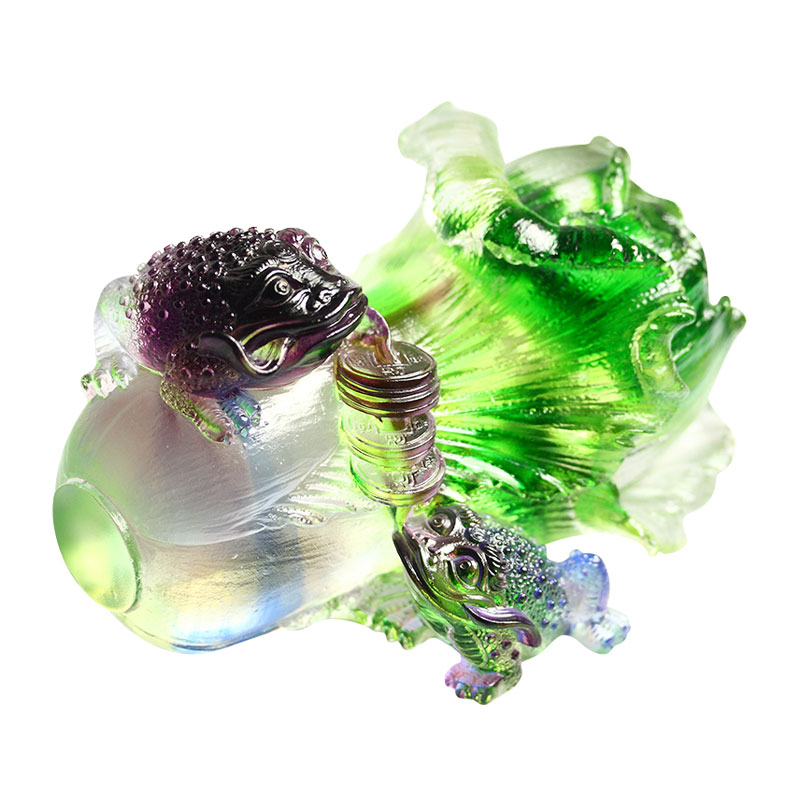 Ornements de sculpture de crapaud doré en verre en cristal