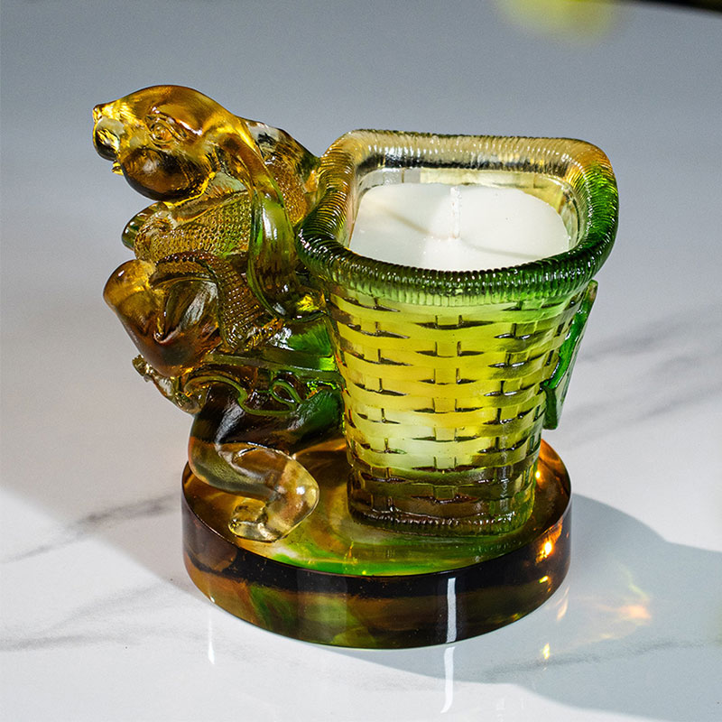 Bonheur – Bougeoir Lapin en Verre Chanceux et Panier Tissé