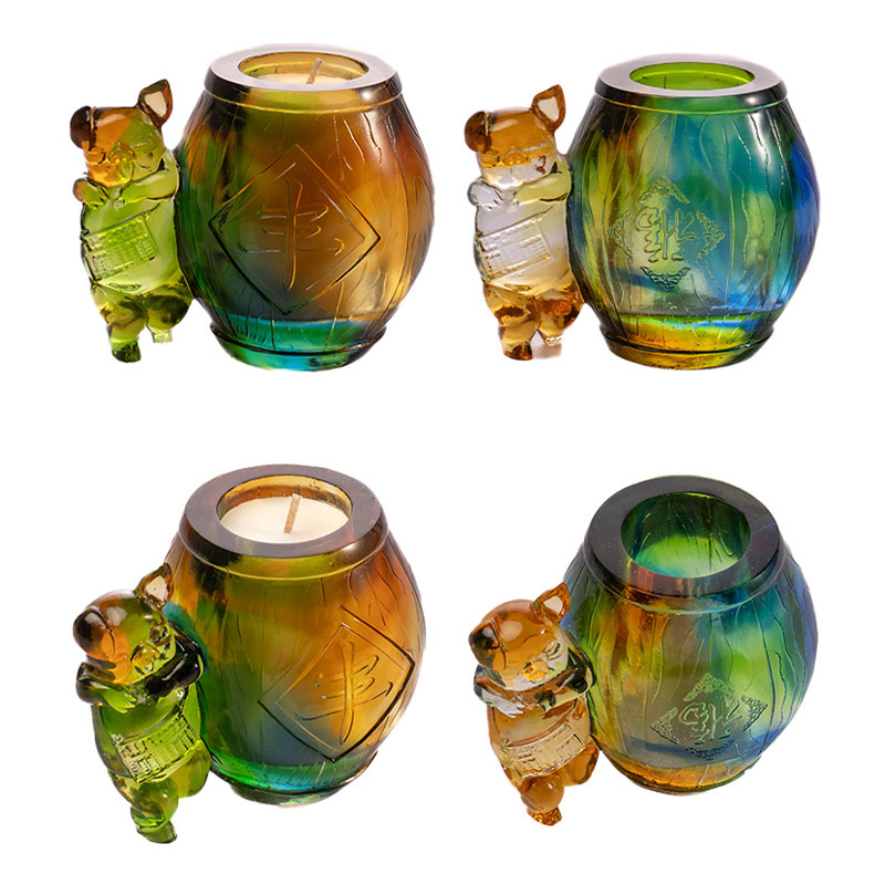 Adorable porcelet – Ensemble de bougeoirs en verre dégradé fabriqués à la main