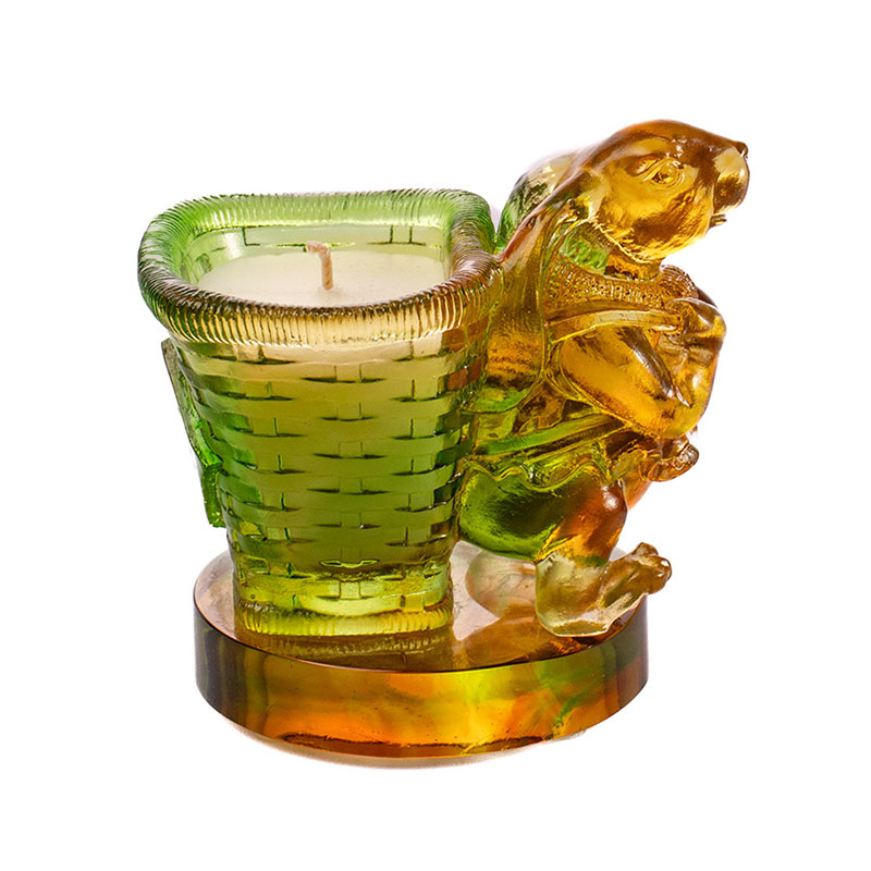 Bonheur – Bougeoir Lapin en Verre Chanceux et Panier Tissé