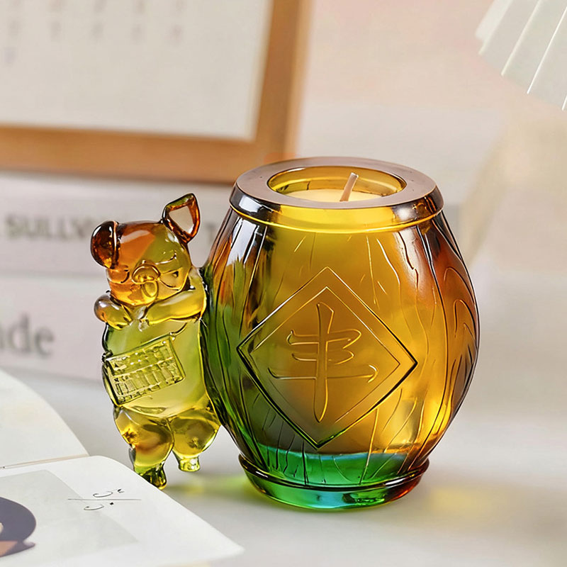 Adorable porcelet – Ensemble de bougeoirs en verre dégradé fabriqués à la main