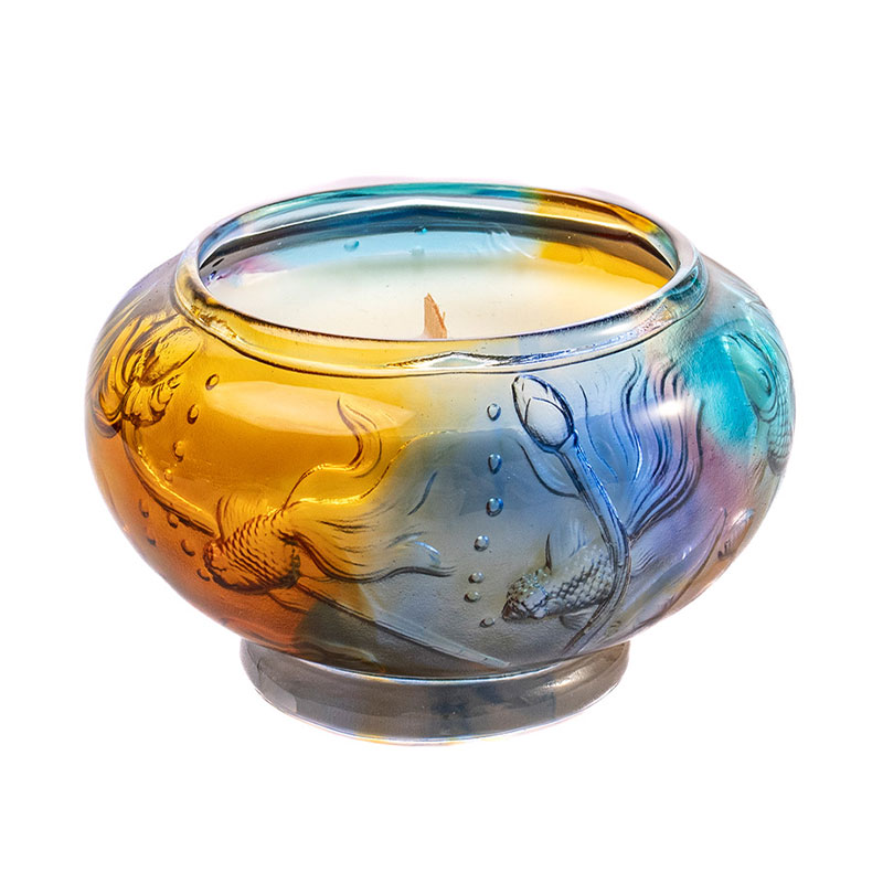 Dancing Fish Treasure Bowl – Bougeoir en verre sculpté en taille-douce