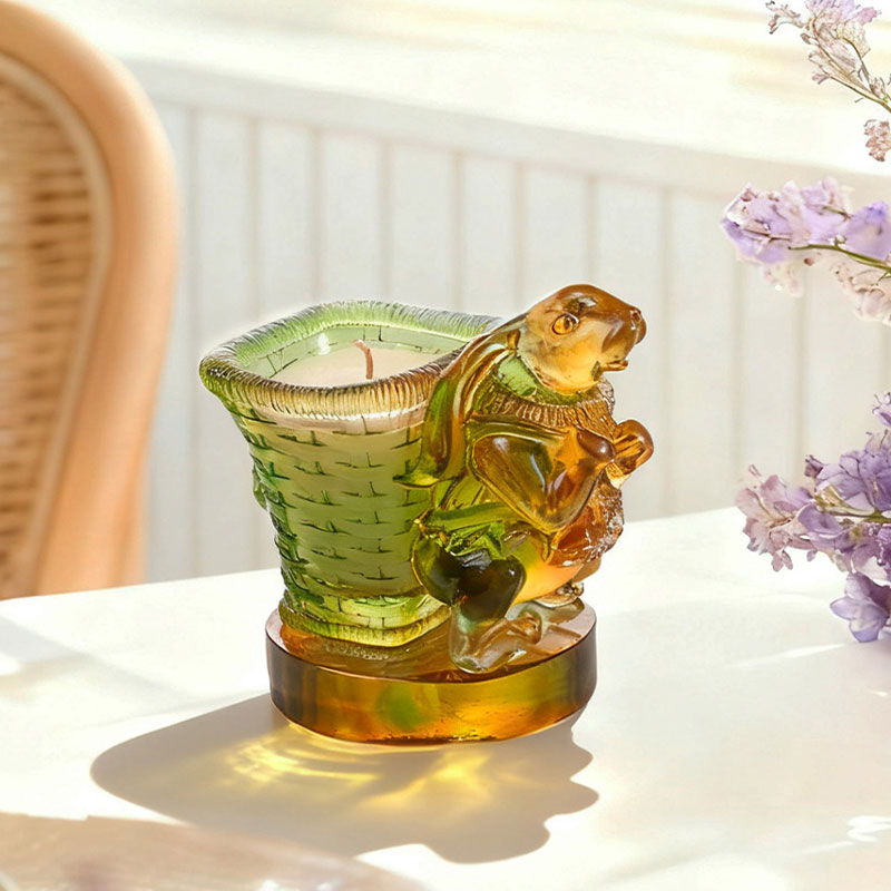 Bonheur – Bougeoir Lapin en Verre Chanceux et Panier Tissé