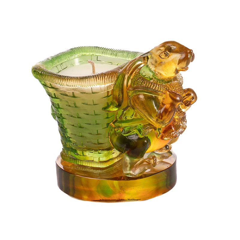 Bonheur – Bougeoir Lapin en Verre Chanceux et Panier Tissé
