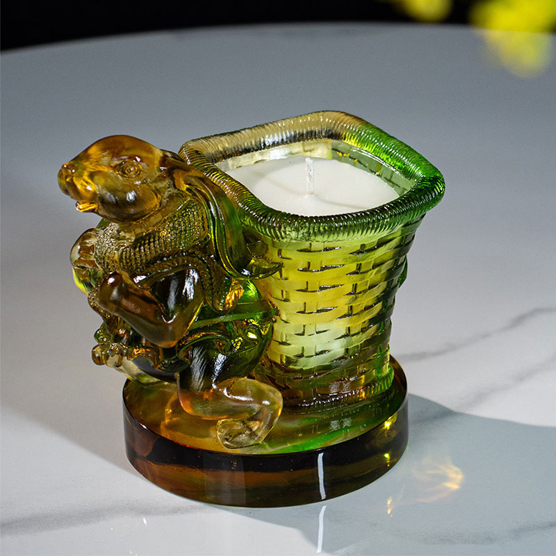 Bonheur – Bougeoir Lapin en Verre Chanceux et Panier Tissé